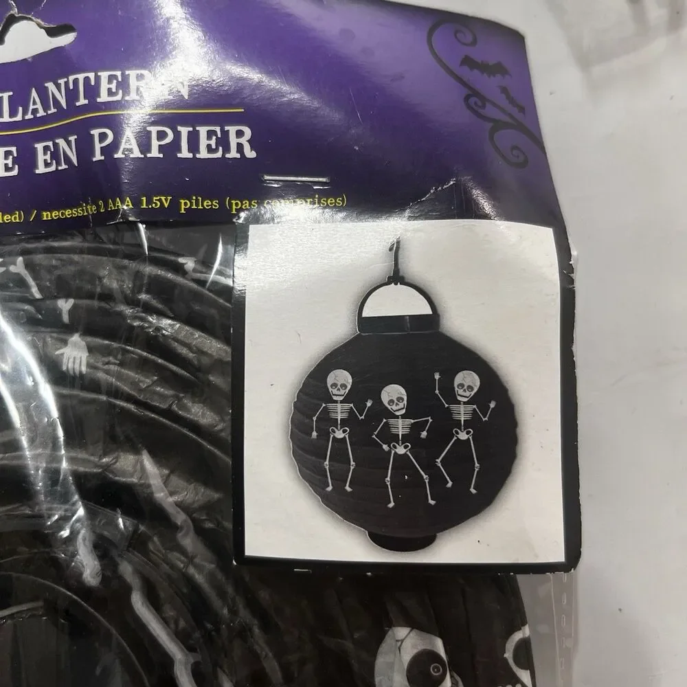 Lot of 3 Halloween Party Decor Skeleton Lantern, Fright Tape, Witch Hat Picks